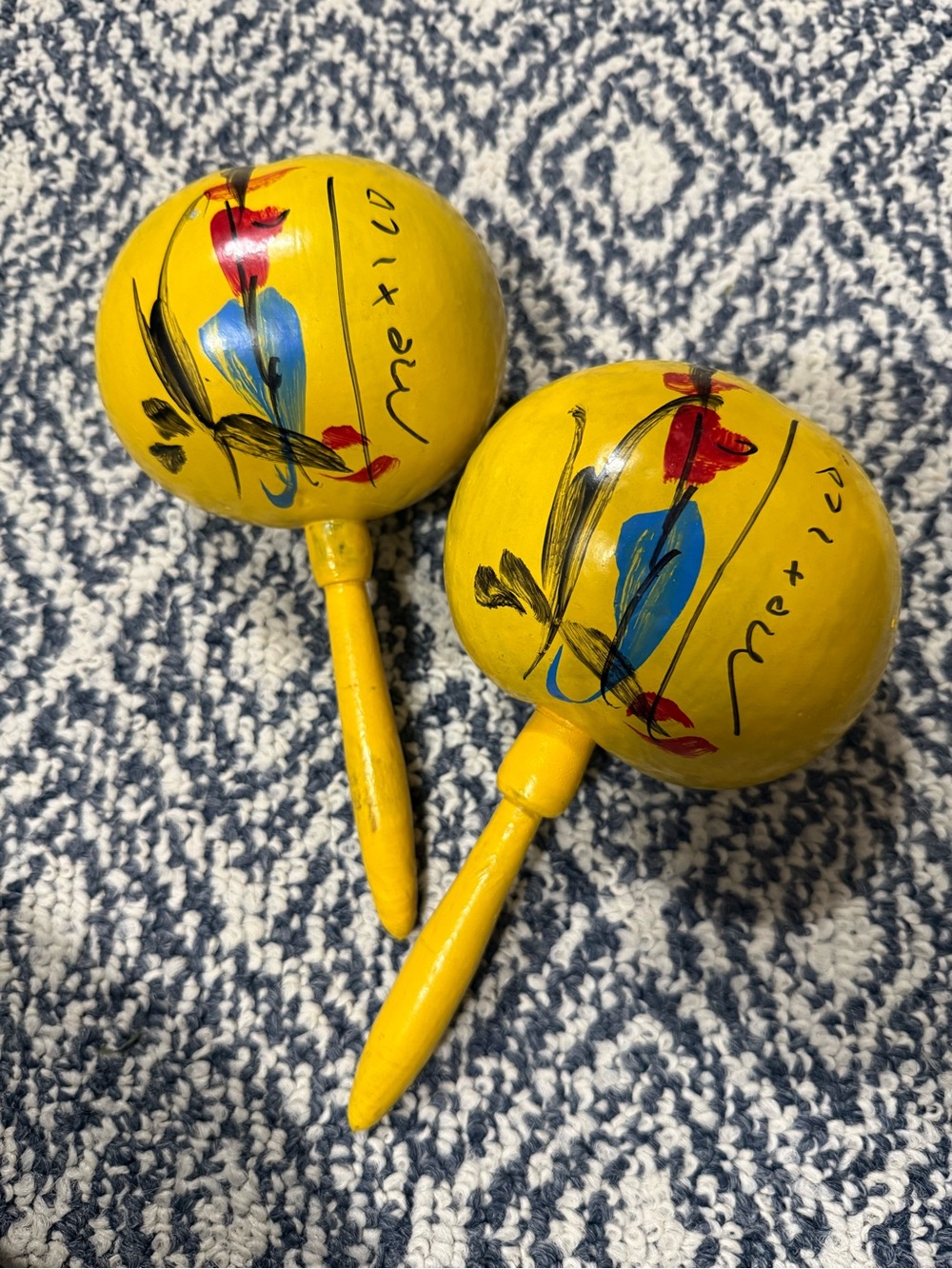 Hand-Painted Yellow Decorative Maracas with Floral Motif